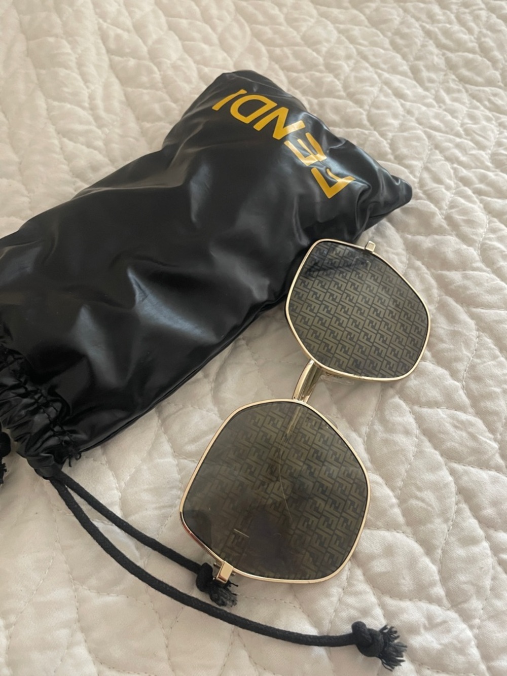 Fendi Gold Frame Sunglasses with Patterned Dark Lenses
